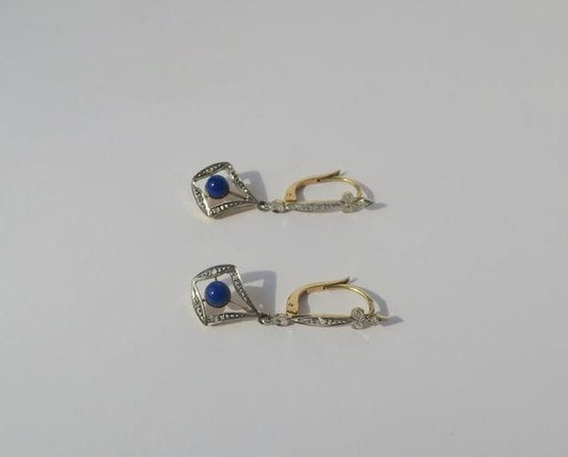 Boucles d'oreilles Boucles d’oreilles pendantes Art Déco lapis lazuli diamants 58 Facettes