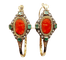 Boucles d'oreilles Dormeuses XXL poissardes victoriennes or jaune, camée corail, émeraudes (circa 1850 58 Facettes A06366