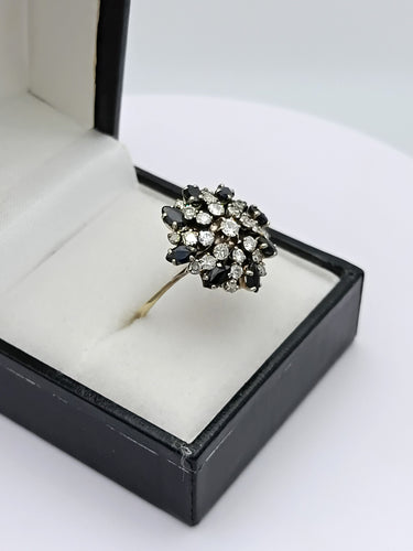 Bague 51 Bague fleur vintage en or 14k sertie de saphirs et diamants 58 Facettes