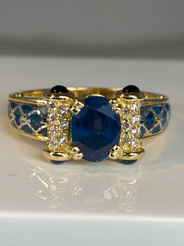 Bague 56 KORLOFF - bague saphirs, diamants, émail bleu 58 Facettes