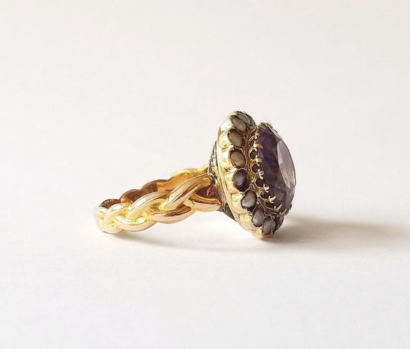 Bague 56 Bague ancienne or jaune 18k - Améthyste et Perles 58 Facettes