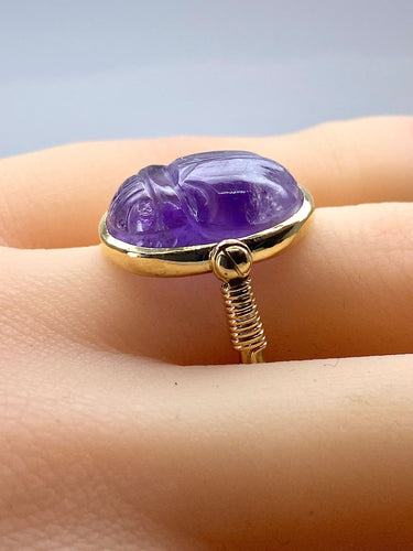 Bague 50 Bague en or jaune 18 carats, scarabée en améthyste mobile 58 Facettes AB447