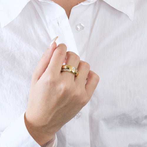 Bague 52 Bague or jaune et baguettes transformable 58 Facettes