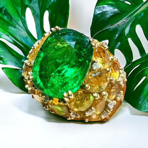 Bague 53.5 Bague Tsavorite 7,20 carats et pavage de citrines 58 Facettes 7662 A