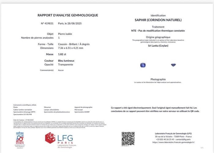 Bague 50 Bague platine sertie d’un saphir de Ceylan non chauffé de 1.82 cts et diamants 58 Facettes 330079802