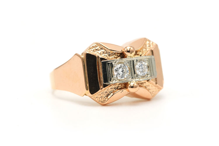 Pierścionek Art Deco żółte złoto diamenty (+- 0,22ct) 