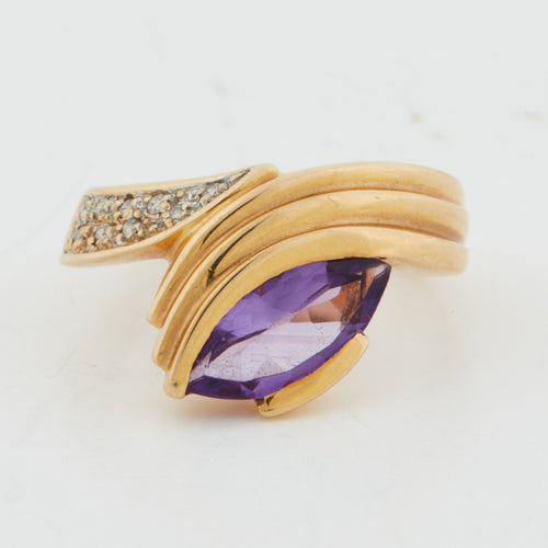 Bague 52 Bague Or Jaune - Améthyste Marquise et Diamants 58 Facettes RÉF 11316/10