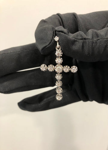 Pendentif Pendentif croix ancienne diamants et or blanc 58 Facettes