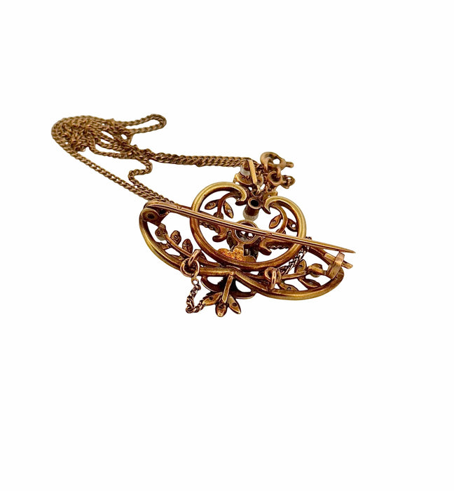 Pendentif Broche Pendentif ancien or jaune, perles, diamants 58 Facettes