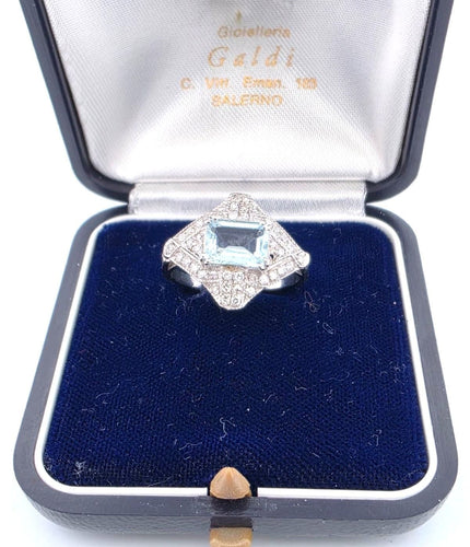 Bague 54 Bague en platine avec aigue-marine et diamants 58 Facettes