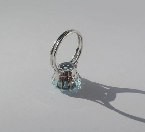 Bague 53 Bague solitaire cocktail aigue-marine 9 carats en or blanc 18k 58 Facettes