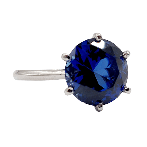 Bague 53.5 Bague solitaire Art déco en platine et saphir synthétique 4,50 carats 58 Facettes A04624