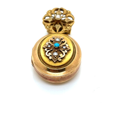 Pendentif Pendentif Porte Photo Napoléon III Or Jaune Turquoise Perles 58 Facettes