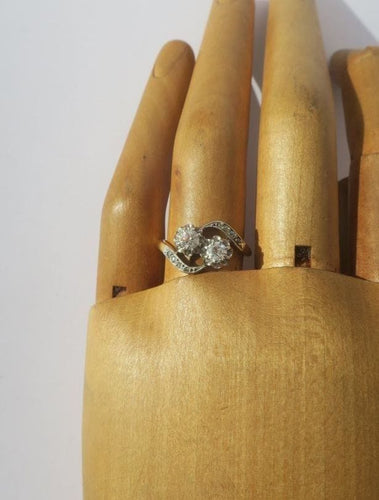 Bague 51.5 Bague Toi et Moi ancienne en or jaune 18k et platine, diamants 58 Facettes