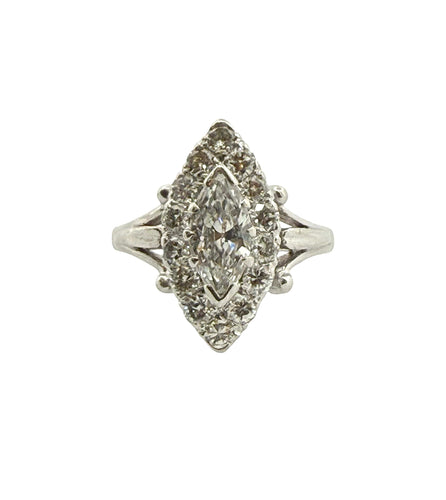 Marquise ancienne en or blanc 18 carats et diamants 58 Facettes