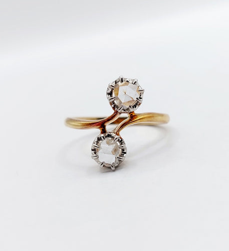 Bague 51 Bague toi et moi victorienne en or rose 18k et diamants taille rose 58 Facettes A06526