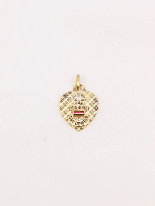 AUGIS - Love medal with checkered heart in yellow gold and ruby