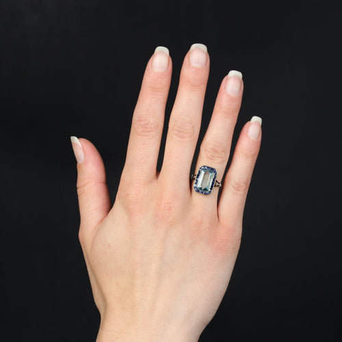 Bague 52 Bague ancienne zircon bleu taillé en rose et saphirs calibrés 58 Facettes 24-190