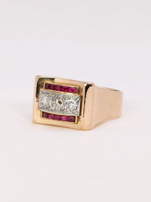 Bague 56 Bague tank or rose diamants rubis 58 Facettes J370