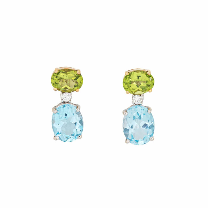 Boucles d'oreilles Peridot Blue Topaz Earrings Drops Estate Gold Mixed Gemstones 58 Facettes G13657