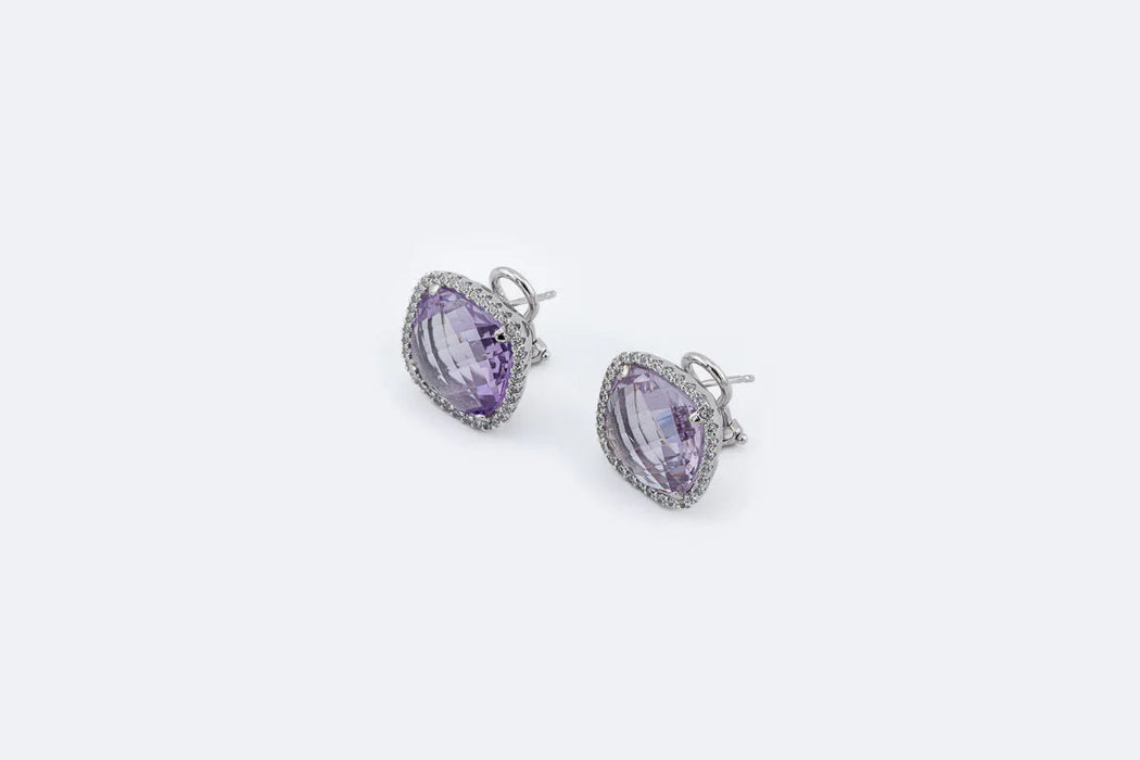 White gold earrings with amethysts and diamonds