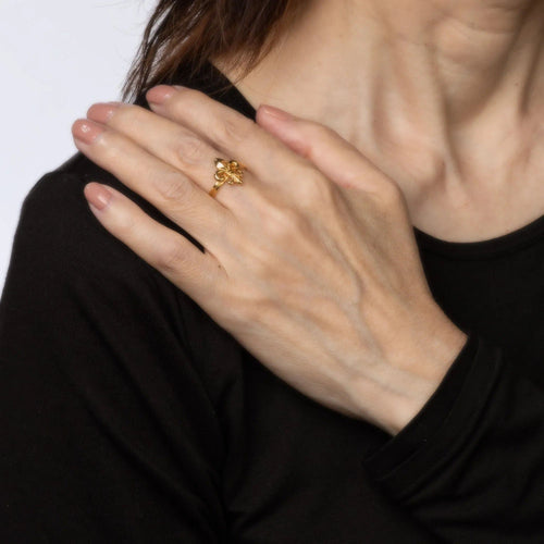 Bague Bague Fleur de Lis Vintage en Or Jaune 14 Carats, Taille 7, Anneau Empilable, Estate 58 Facettes G13457