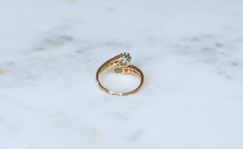 Bague 54 Bague Ancienne Toi et Moi Diamants sur Or Jaune et Platine 58 Facettes