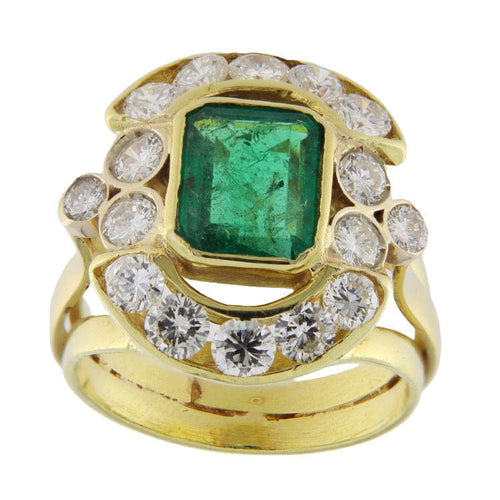 Bague 57 Bague en or jaune avec émeraude de 1,98 ct et diamants 58 Facettes G3787