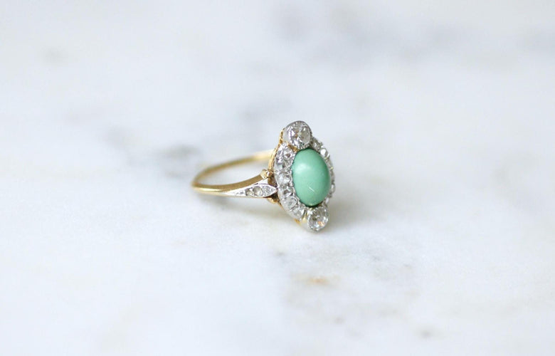 Bague 57 Bague Belle Epoque Turquoise Entourage Diamants 58 Facettes