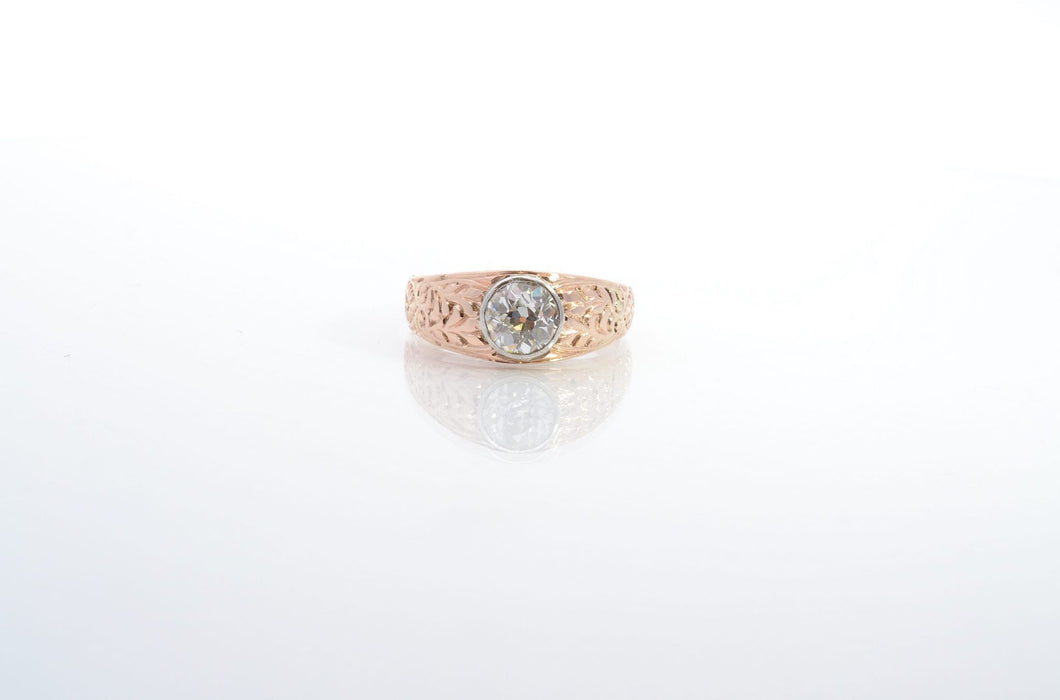 Old style bangle ring in gold and platinum diamond