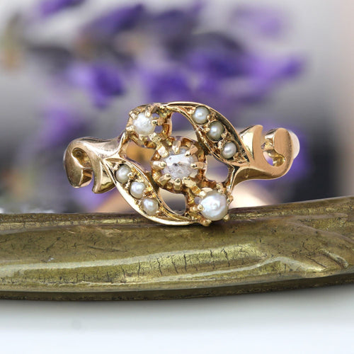 Bague 56 Bague ancienne perles fines et diamant taillé en rose 58 Facettes 25-145A