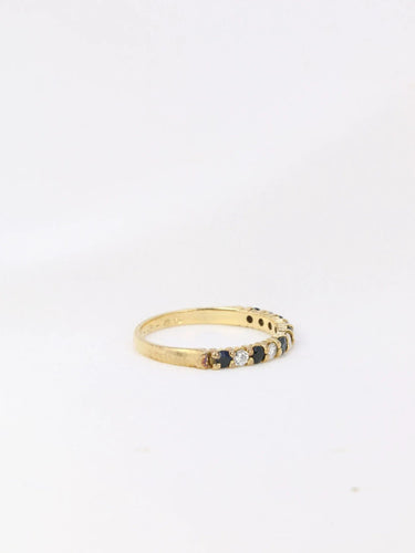 Bague 50 Demi-Alliance américaine en or jaune, diamants et saphirs 58 Facettes J104