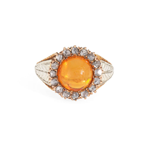 Bague 44 Bague victorienne antique en opale de feu avec diamants taille rose et halo en or jaune 58 Facettes G14047