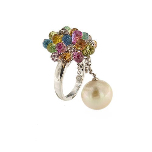 Bague 53 Bague perle, pierres de couleur et diamants 58 Facettes 30439