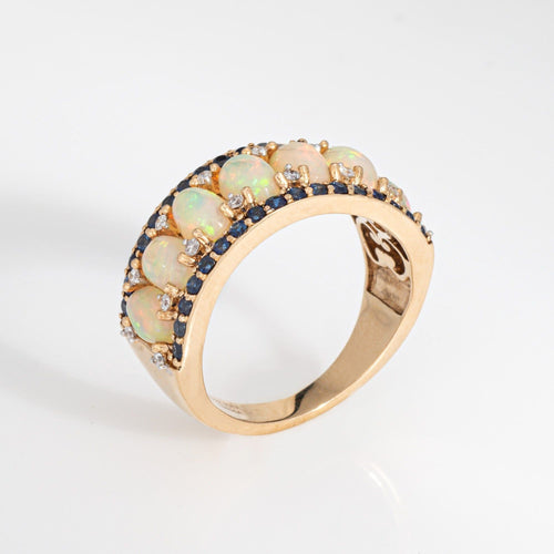 Bague 54 Bague en or jaune avec opale, saphir et diamant 58 Facettes G13968