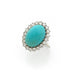 Bague 57 Bague pompadour cabochon turquoise diamants platine or blanc 58 Facettes B338