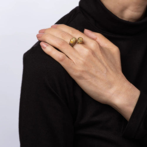 Bague Bague double lion, taille 10, or jaune 18 carats, yeux en émail, anneau contourné, bijoux animaux 58 Facettes G12694