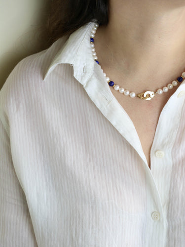 Collier DINH VAN Collier menottes R10 perles  & lapis lazuli 58 Facettes 1204.7