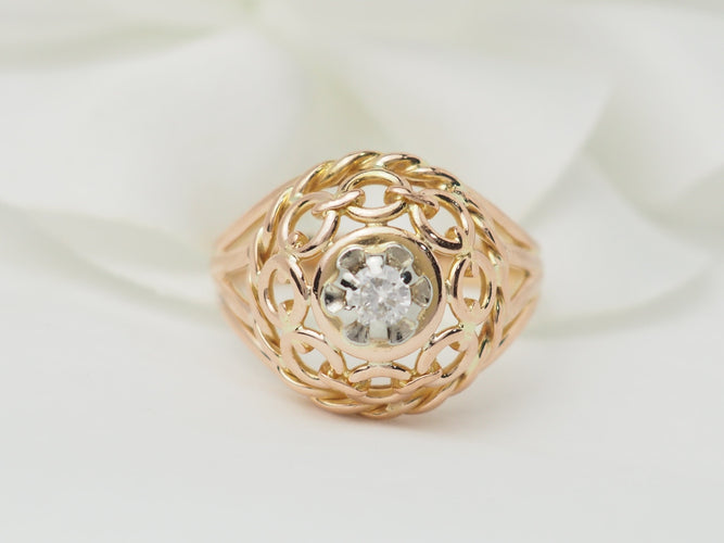 Bague 55 Bague Tank ajourée en or rose et diamant 58 Facettes 33321