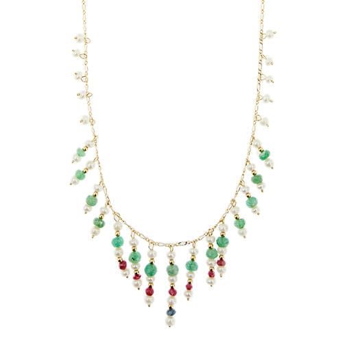 Ogrlica od žutog zlata sa biserima i dragim kamenjem 