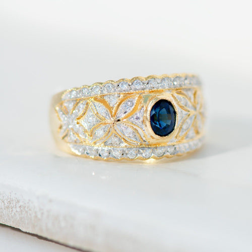 Elegantní safírovo-diamantový prsten z 18K zlata | Vintage luxus 