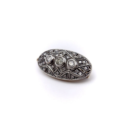 Broche broche ou pendentif ovale en argent et diamant avec dos en or 58 Facettes