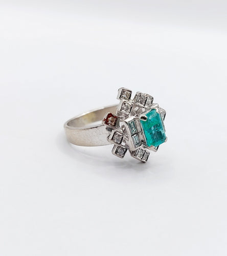 Bague 46.5 Bague vintage or blanc 14k émeraude et diamants 58 Facettes A05891