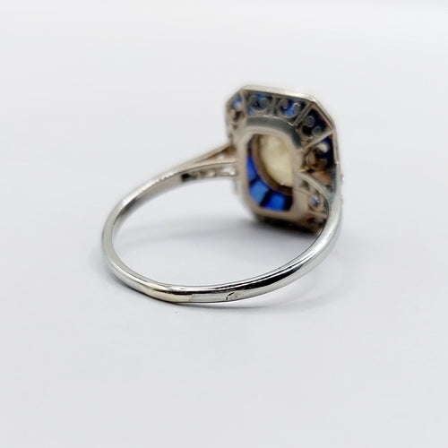 Bague 53.5 Bague Art Déco or blanc, saphir jaune naturel, saphirs calibrés synthétiques et diamants taille roses (circa 1930) 58 Facettes A05730