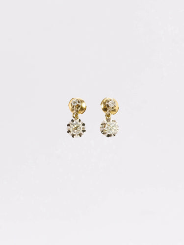 Boucles d'oreilles Dormeuses or diamants coussin taille ancienne 1,5 ct 58 Facettes J273
