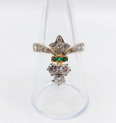 Bague duchesse Art Déco or rose, platine, 1,10 carat diamants et émeraudes 58 Facettes A06228