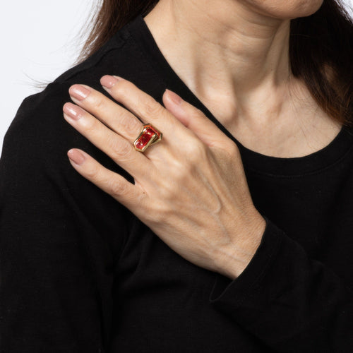 Bague 49 Bague de ceinture vintage en émail rouge et or jaune, bijou de succession raffiné 58 Facettes G14041