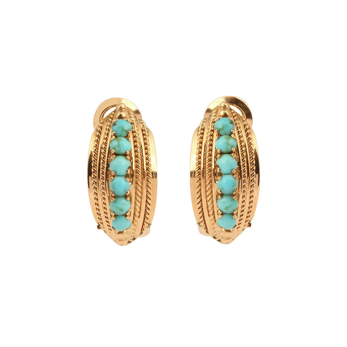 Vintage roségouden, turquoise oorclips