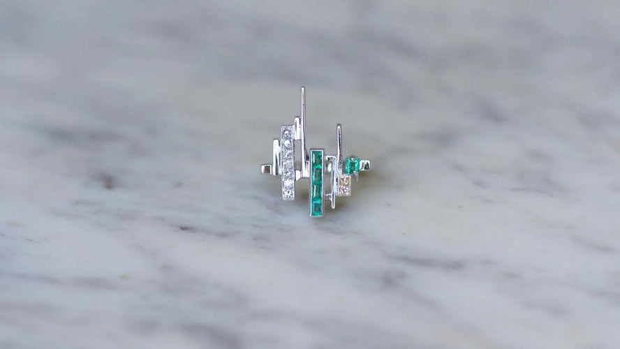 Bague 47 Bague Jean Vendôme Diamants et Emeraudes sur Or Blanc 58 Facettes