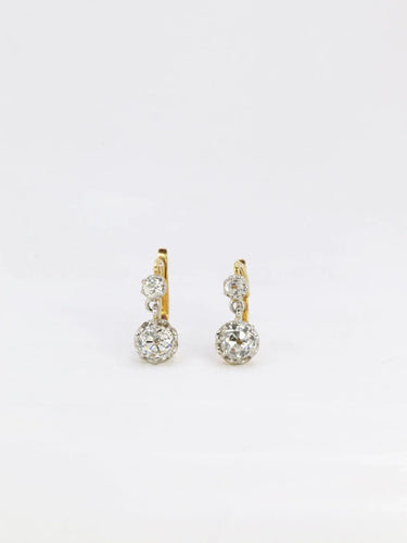 Boucles d'oreilles Dormeuses or diamants taille ancienne 2,4 ct 58 Facettes J267